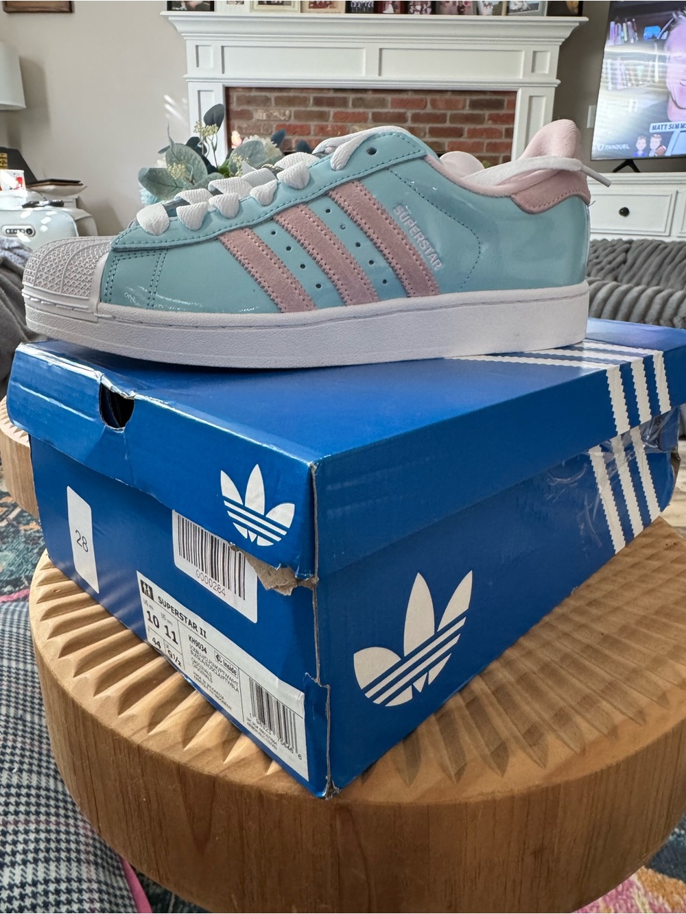 adidas women’s Superstar Sneakers - Light Blue with Pink Accents
